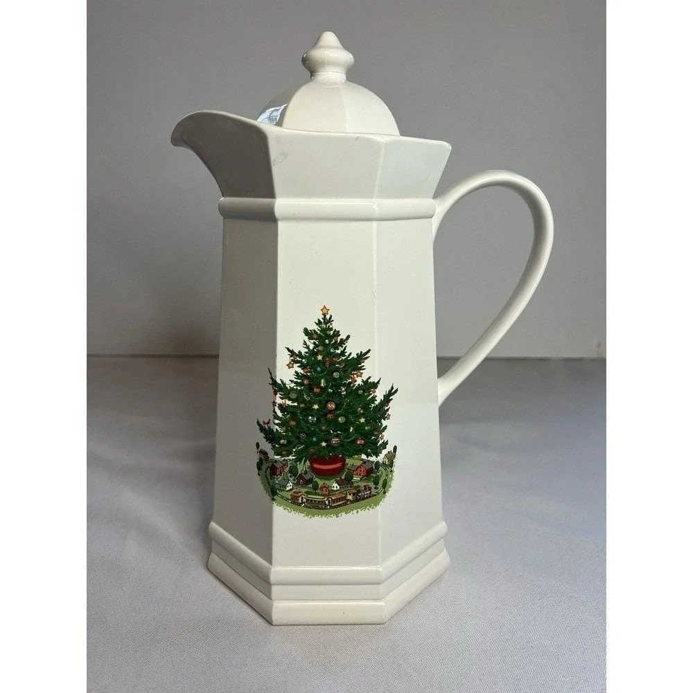 VTG Pfaltzgraff Christmas Tree Thermal Carafe Coffee Holiday Pitcher 1 Quart